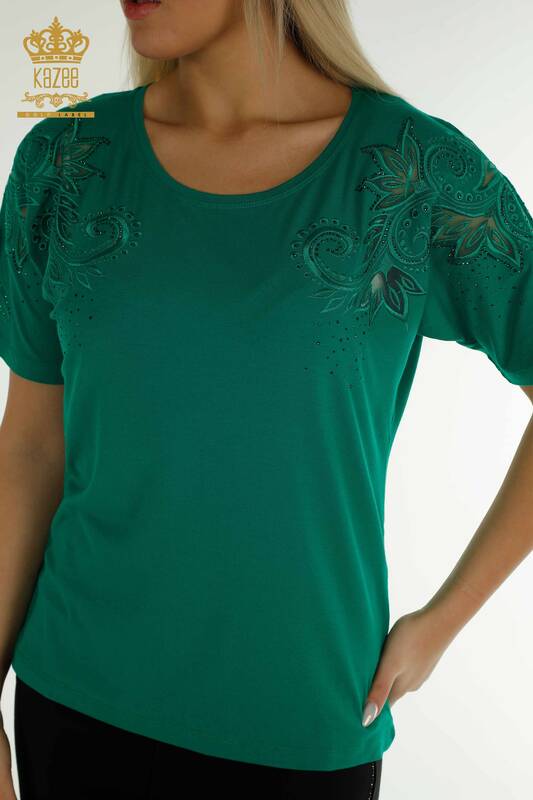 Wholesale Women's Blouse - Floral Pattern - Green - 79093 | KAZEE