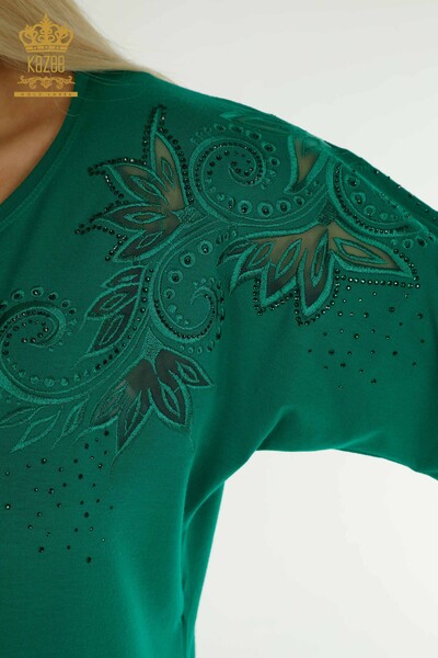Wholesale Women's Blouse - Floral Pattern - Green - 79093 | KAZEE - Thumbnail