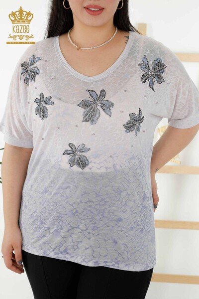 Wholesale Women's Blouse Floral Pattern Indigo - 79126 | KAZEE - Thumbnail