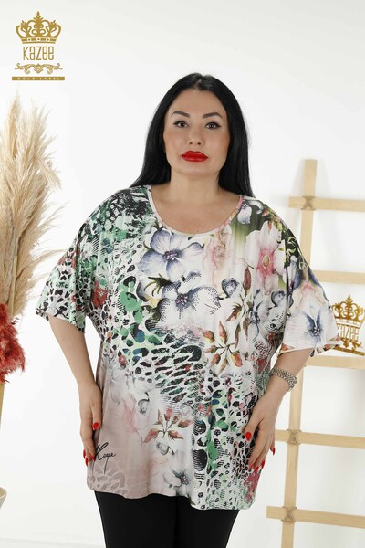Wholesale Women's Blouse - Floral Pattern - Mink - 12050 | KAZEE - Thumbnail