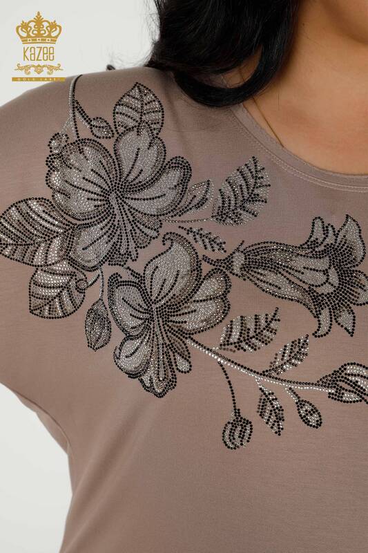 Wholesale Women's Blouse - Floral Pattern - Mink - 79307 | KAZEE