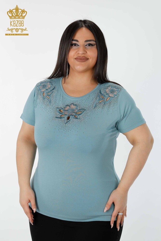 Wholesale Women's Blouse Floral Pattern Mint - 78922 | KAZEE - 1