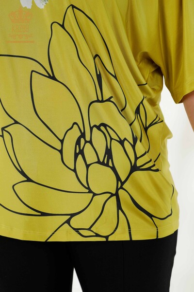 Wholesale Women's Blouse - Floral Pattern - Pistachio Green - 77802 | KAZEE - 7