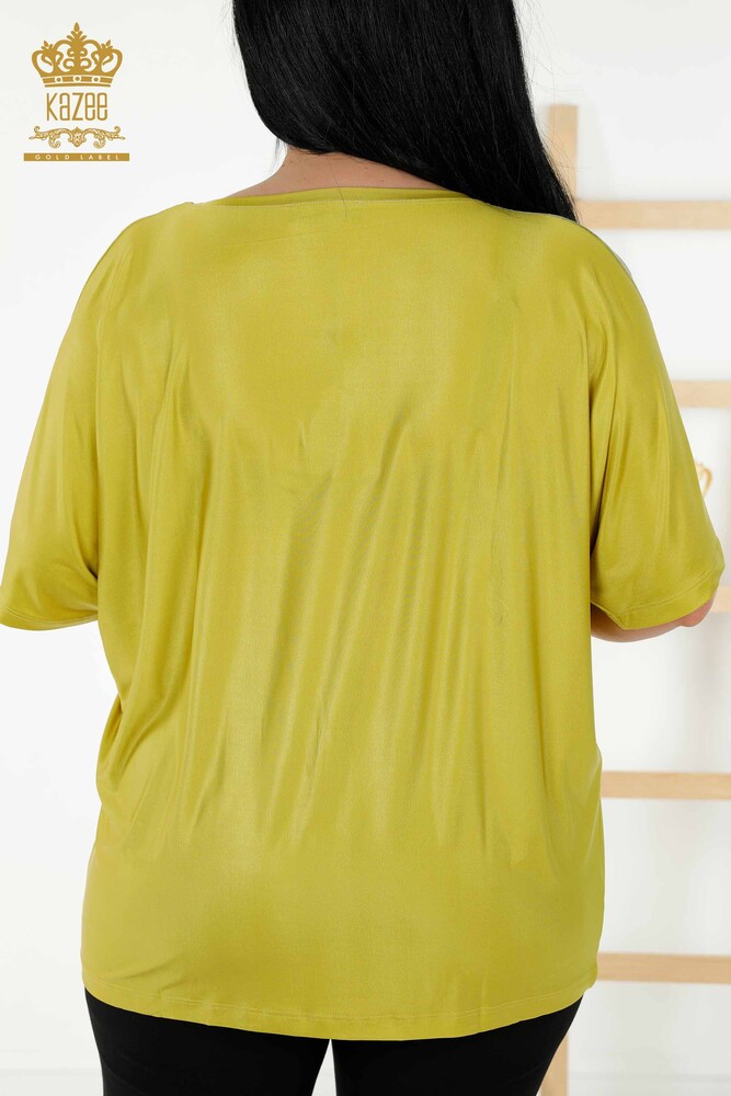 Wholesale Women's Blouse - Floral Pattern - Pistachio Green - 77802 | KAZEE - 8