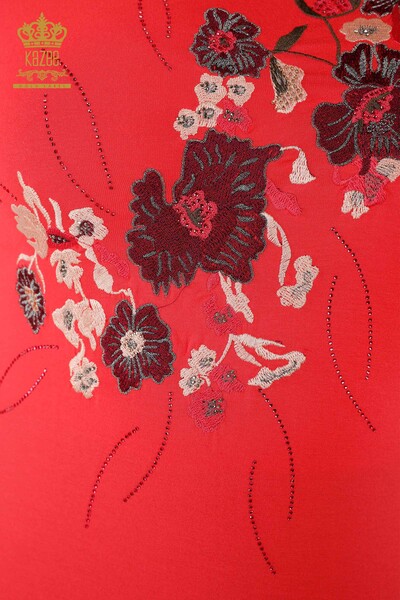 Wholesale Women's Blouse - Floral Pattern - Pomegranate Blossom - 79045 | KAZEE - Thumbnail