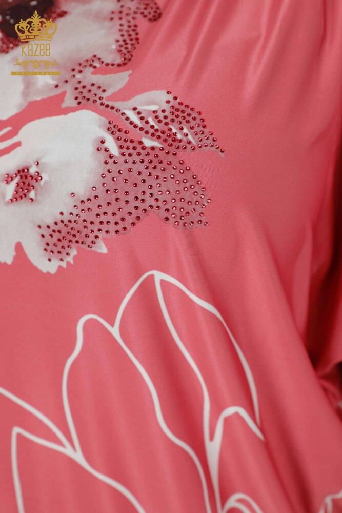 Wholesale Women's Blouse - Floral Pattern - Powder - 77802 | KAZEE - 6