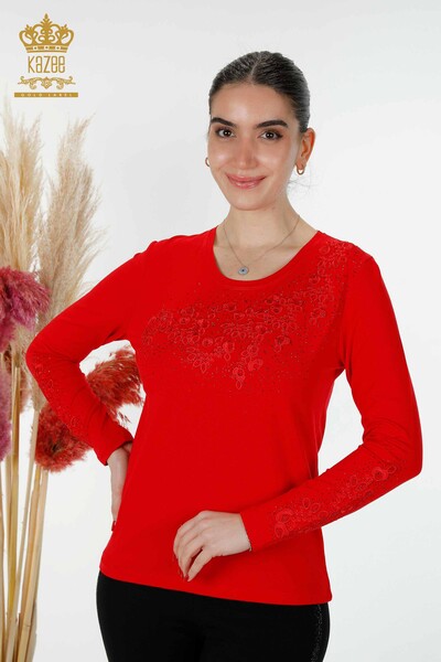 Wholesale Women's Blouse Floral Pattern Red - 79010 | KAZEE - Thumbnail
