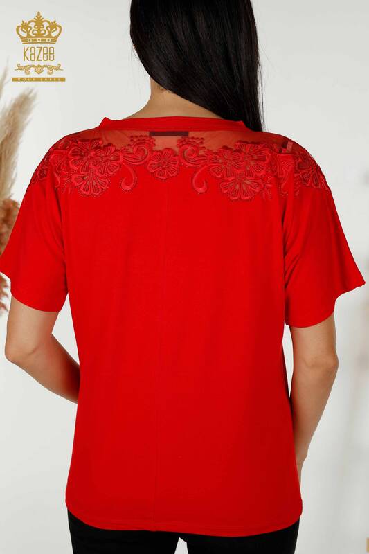 Wholesale Women's Blouse - Floral Pattern - Red - 79081 | KAZEE