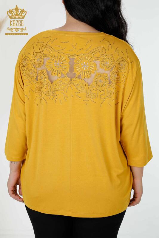 Wholesale Women's Blouse Floral Patterned Saffron - 77990 | KAZEE