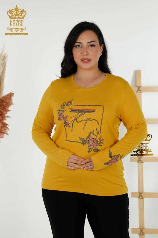 Wholesale Women's Blouse - Floral Pattern - Saffron - 79042 | KAZEE