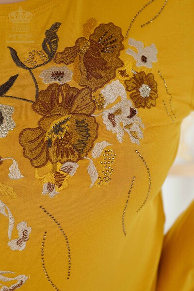 Wholesale Women's Blouse - Floral Pattern - Saffron - 79045 | KAZEE - Thumbnail