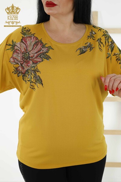 Wholesale Women's Blouse - Floral Pattern - Saffron - 79089 | KAZEE - Thumbnail