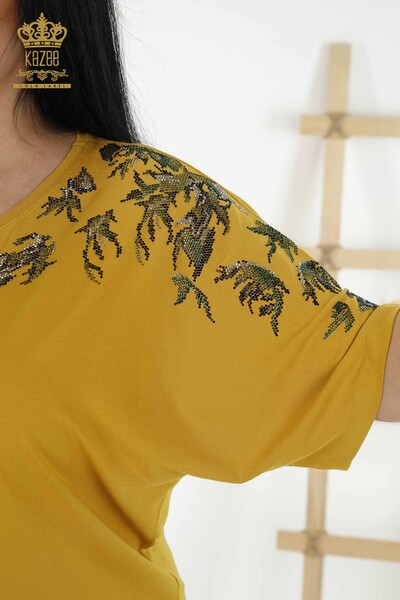 Wholesale Women's Blouse - Floral Pattern - Saffron - 79089 | KAZEE - Thumbnail