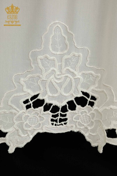 Wholesale Women's Blouse Floral Embroidered Ecru - 79127 | KAZEE - Thumbnail