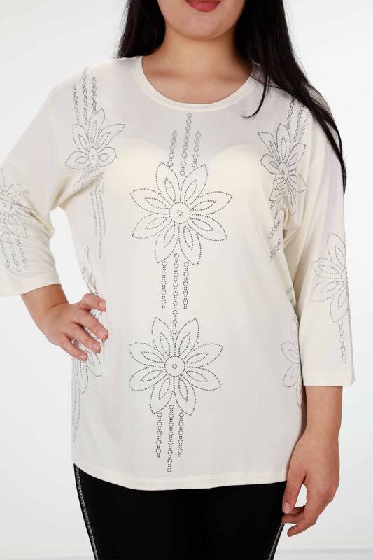 Wholesale Women's Blouse Floral Embroidered Half Sleeve - 77989 | KAZEE
