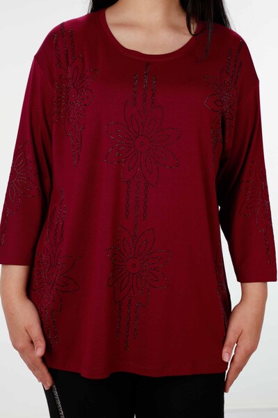 Wholesale Women's Blouse Floral Embroidered Half Sleeve - 77989 | KAZEE - Thumbnail