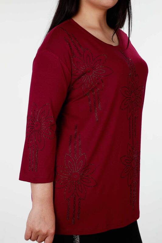 Wholesale Women's Blouse Floral Embroidered Half Sleeve - 77989 | KAZEE