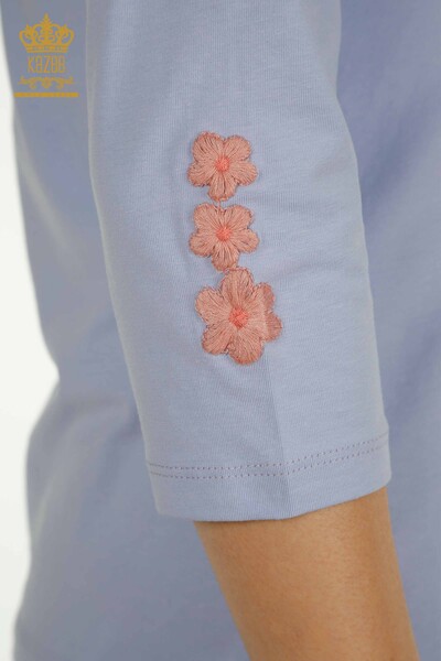 Wholesale Women's Blouse Floral Embroidered Lilac - 79466 | KAZEE - Thumbnail