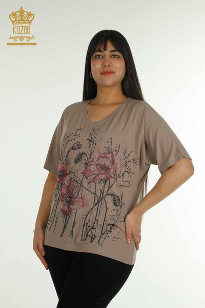 Kazee - Wholesale Women's Blouse Floral Embroidered Mink - 79330 | KAZEE