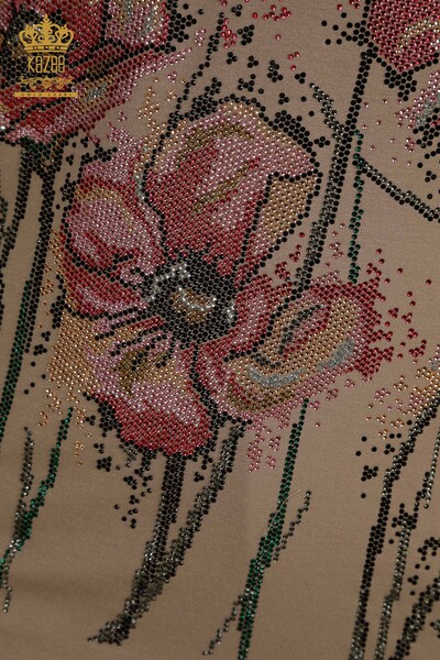 Wholesale Women's Blouse Floral Embroidered Mink - 79330 | KAZEE - Thumbnail