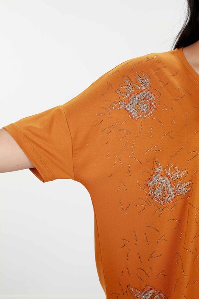 Wholesale Women's Blouse With Flower Embroidery Stone Embroidered - 78898 | KAZEE - Thumbnail (2)