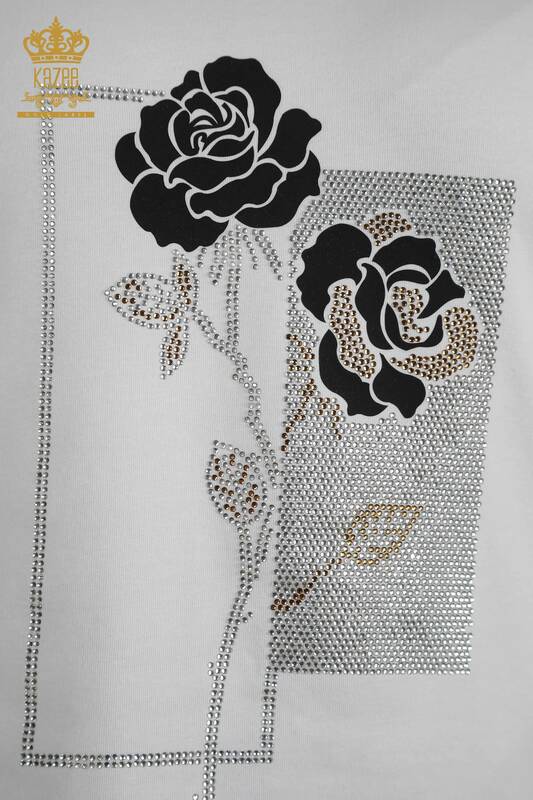Wholesale Women's Blouse Floral Embroidered White - 79860 | KAZEE