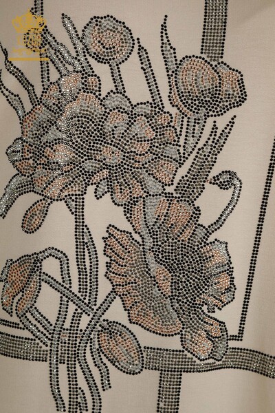 Wholesale Women's Blouse Flower Patterned Beige - 79306 | KAZEE - Thumbnail (2)