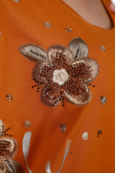 Wholesale Women's Blouse Floral Pattern Printed Crew Neck - 78888 | KAZEE - Thumbnail