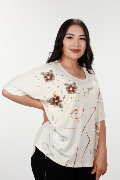 Wholesale Women's Blouse Floral Pattern Printed Crew Neck - 78888 | KAZEE - Thumbnail