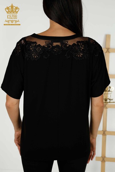 Wholesale Women's Blouse Floral Pattern Black - 79081 | KAZEE - Thumbnail