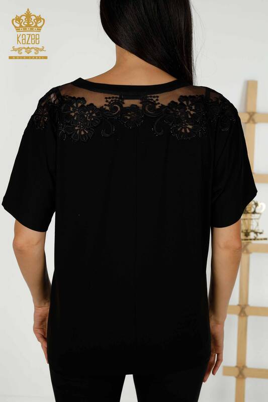 Wholesale Women's Blouse Floral Pattern Black - 79081 | KAZEE