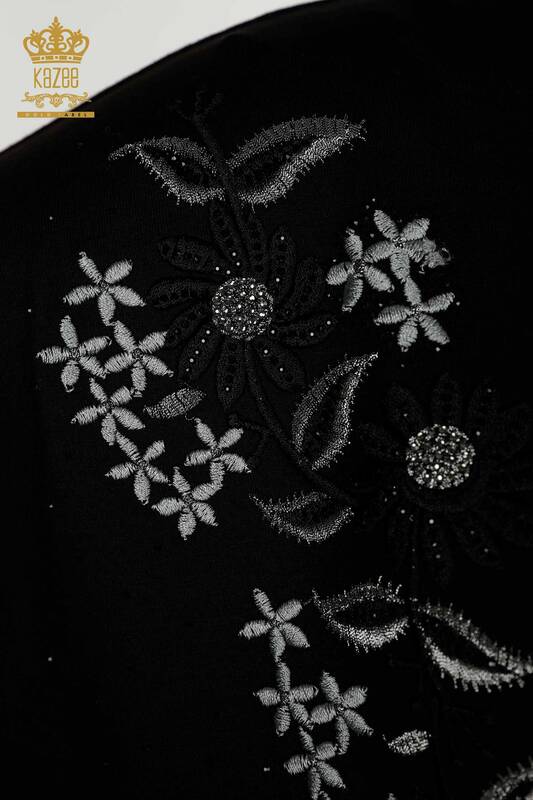 Wholesale Women's Blouse Floral Pattern Black - 79137 | KAZEE