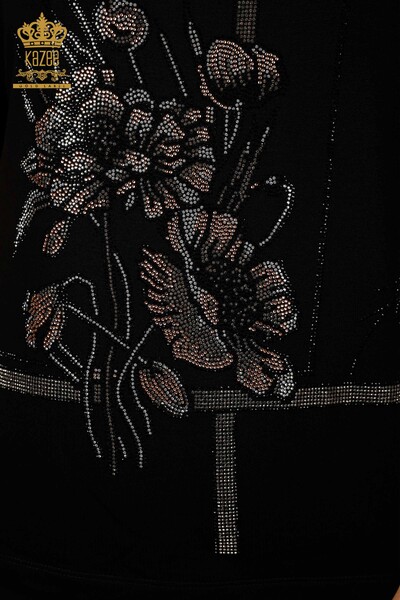 Wholesale Women's Blouse Floral Pattern Black - 79306 | KAZEE - Thumbnail