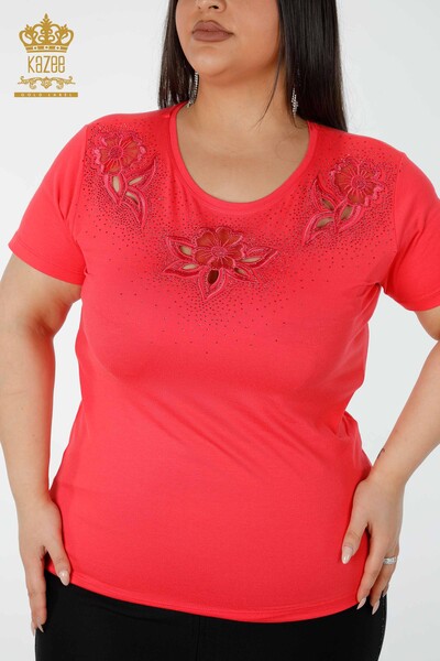 Wholesale Women's Blouse Floral Pattern Coral - 78922 | KAZEE - 2