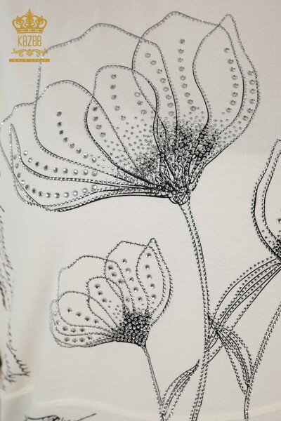 Wholesale Women's Blouse Floral Pattern Ecru - 79059 | KAZEE - Thumbnail