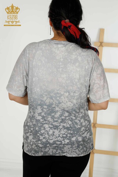 Wholesale Women's Blouse - Floral Pattern - Gray - 79134 | KAZEE - Thumbnail