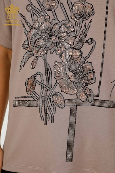 Wholesale Women's Blouse Floral Pattern Mink - 79306 | KAZEE - Thumbnail