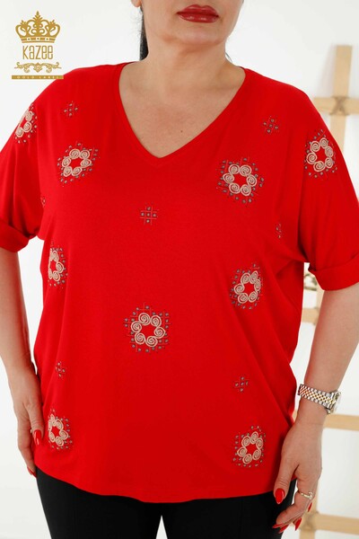 Wholesale Women's Blouse Floral Pattern Red - 78879 | KAZEE - Thumbnail
