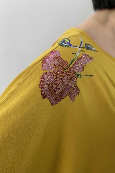 Wholesale Women's Blouse Flower Patterned Stone Embroidery - 77658 | KAZEE - Thumbnail