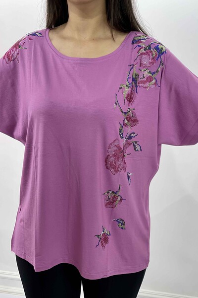 Wholesale Women's Blouse Flower Patterned Stone Embroidery - 77658 | KAZEE - Thumbnail