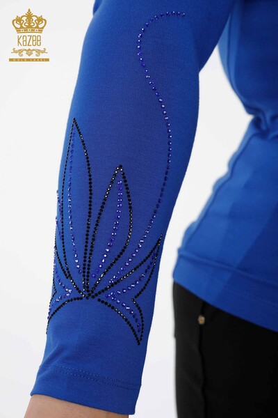 Wholesale Women's Blouse Flower Stone Embroidered Sleeve Detailed - 79020 | KAZEE - Thumbnail