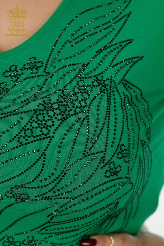 Wholesale Women's Blouse Flower Stone Embroidered Sleeve Detailed - 79020 | KAZEE