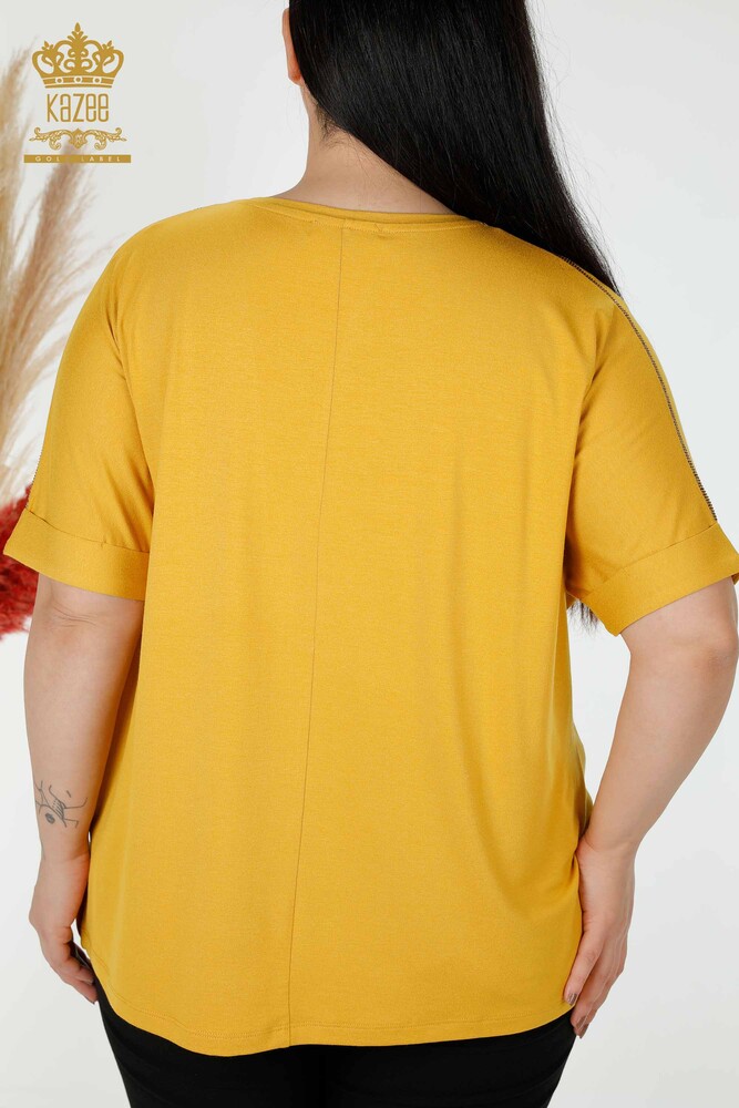 Wholesale Women's Blouse Heart Patterned Saffron - 77711 | KAZEE - 7