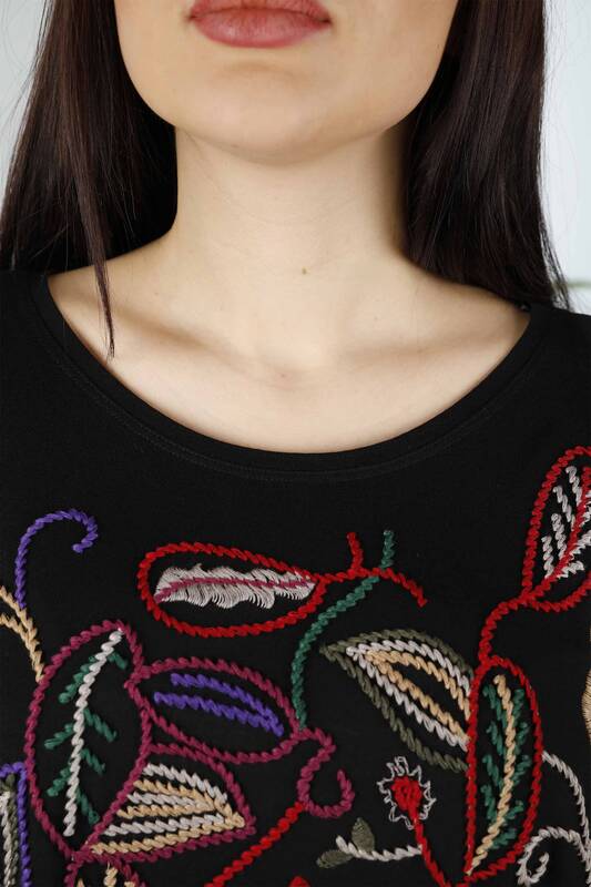 Wholesale Women's Blouse Cotton Leaf Detailed Embroidery - 77466 | KAZEE