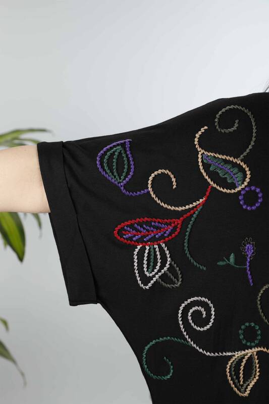 Wholesale Women's Blouse Cotton Leaf Detailed Embroidery - 77466 | KAZEE