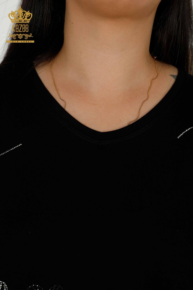 Wholesale Women's Blouse - Leaf Pattern - Black - 79318 | KAZEE - 6