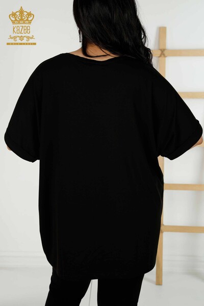 Wholesale Women's Blouse - Leaf Pattern - Black - 79319 | KAZEE - Thumbnail