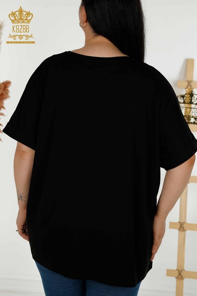 Wholesale Women's Blouse - Leaf Pattern - Black - 79322 | KAZEE - Thumbnail