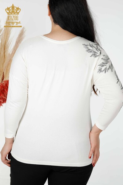 Wholesale Women's Blouse Leaf Pattern Ecru - 77970 | KAZEE - 9