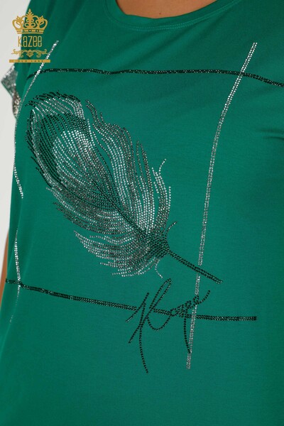 Wholesale Women's Blouse Leaf Pattern Green - 78878 | KAZEE - Thumbnail